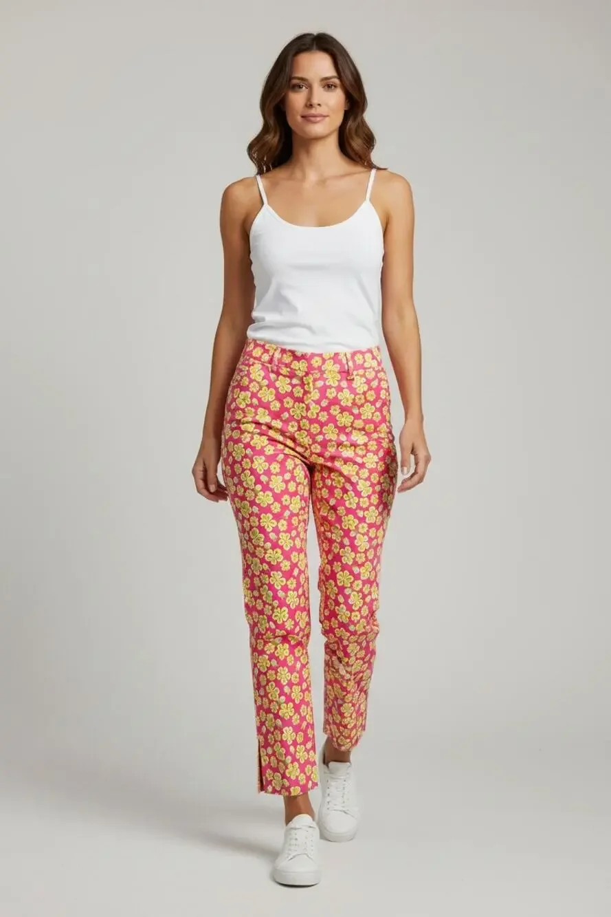 VTG Lilly Pulitzer Dune Buggy Cropped Pants Womens 6 Pink Floral Stretch Beach